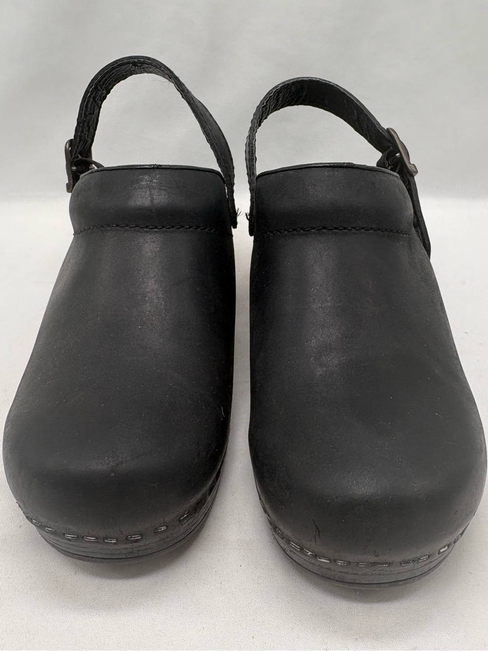 Dansko Ingrid Clogs Shoes Womens 7.5/38 Black Leather Buckle Comfort Mules Strap